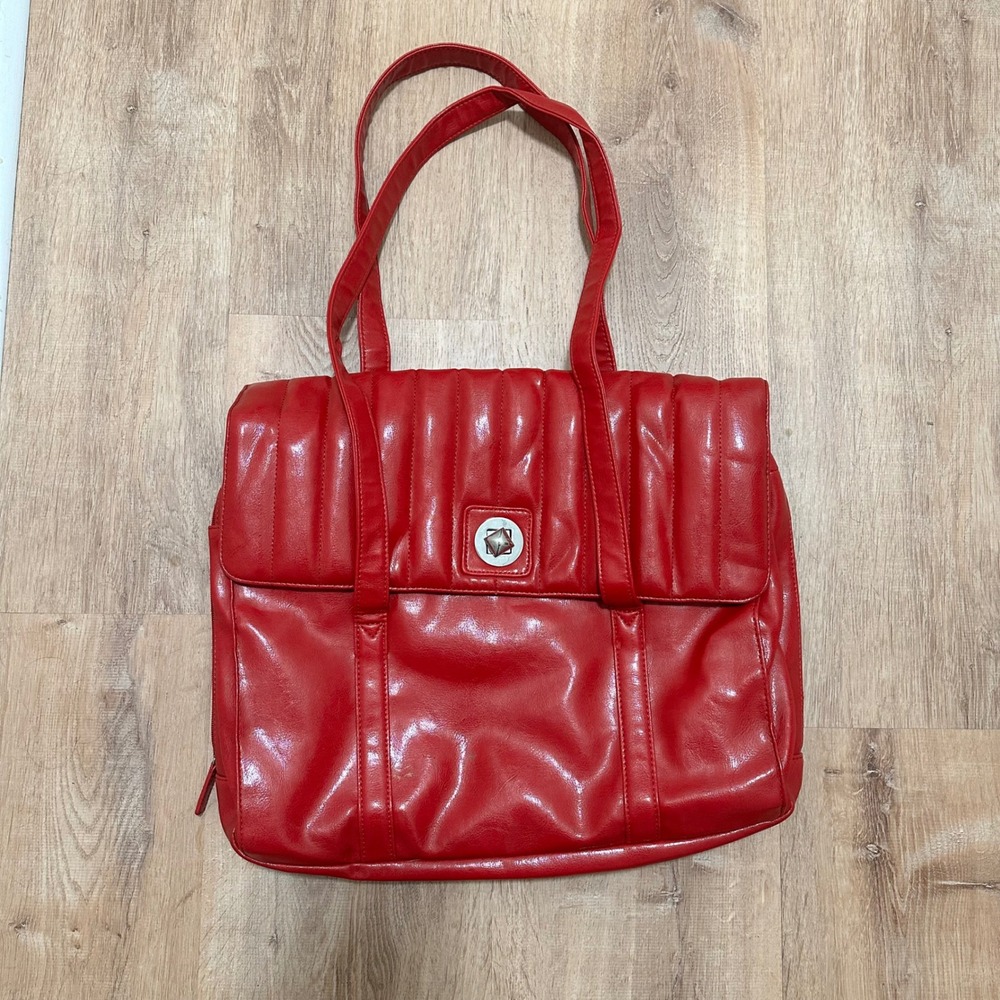 Buxton | Red Faux Leather Laptop Quilted Flap Turn Lock Work Briefcase  Tote Bag